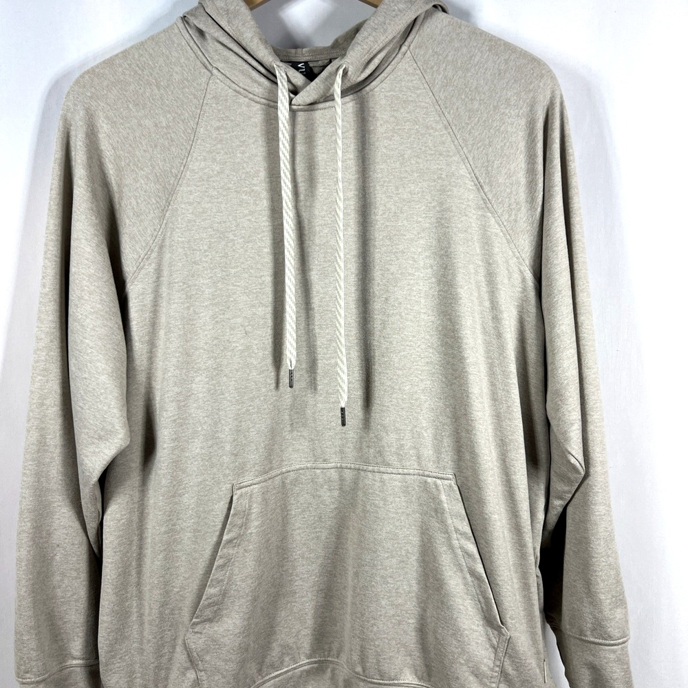Vuori Mens Halo Essential Hoodie Tan Soft DreamKnit Patterned Drawstings Size XS